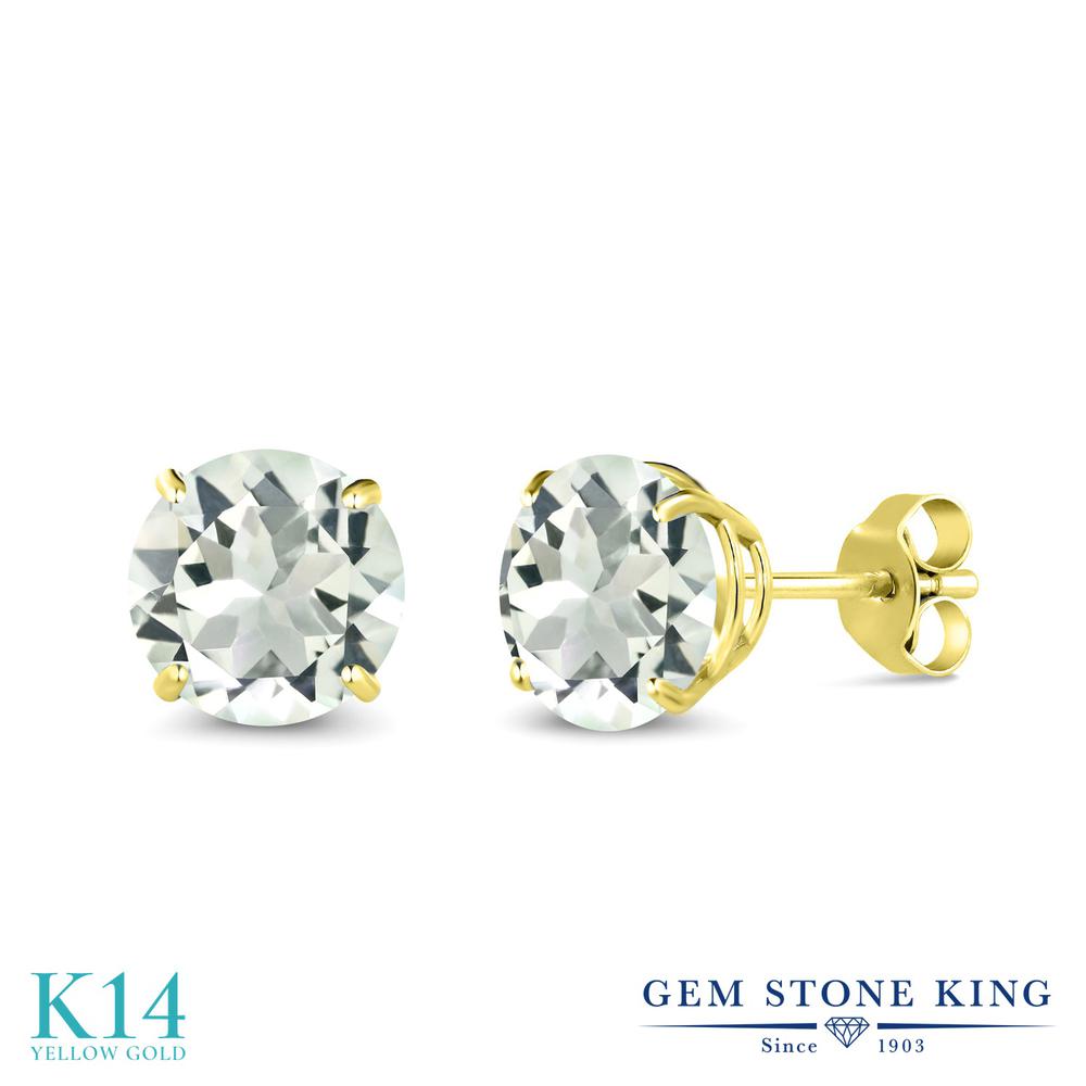 Gem Stone King 2.2カラット 天然 プラジオライト (グリーンアメジスト) 14金 イエローゴールド(K14) ピアス レディース 大粒 シンプル 天然石 金属アレルギー対応 誕生日プレゼント