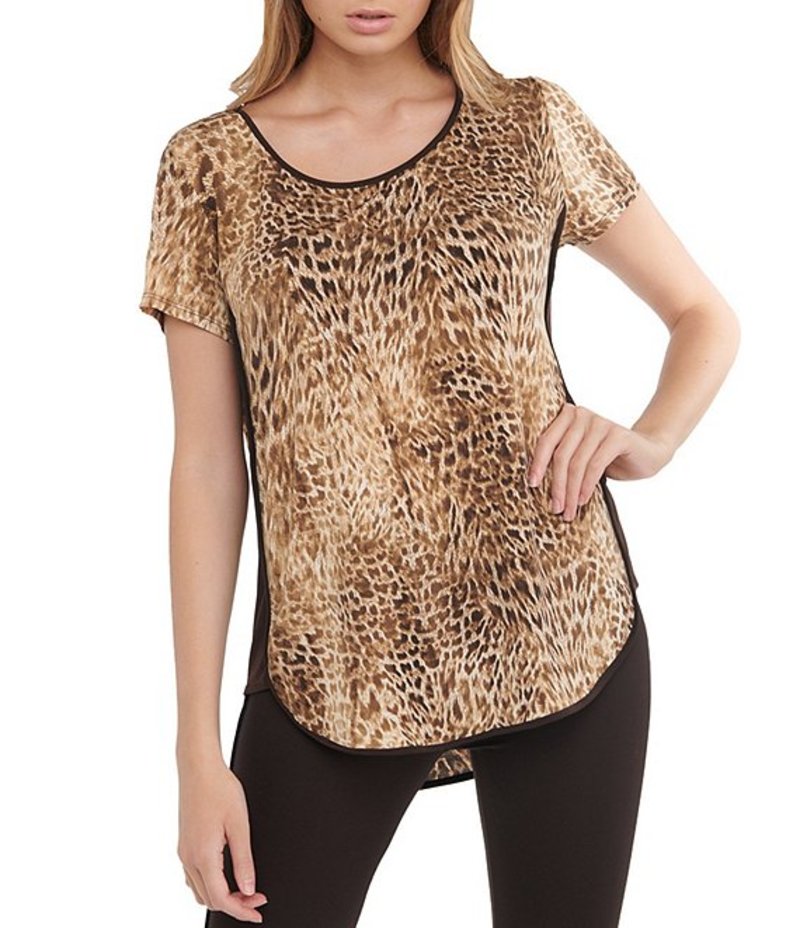 ピーター ナイガード レディース シャツ トップス Knit Chiffon Leopard Print Contrast Side Panel Hi-Low Hem Top Coffee/Animal