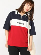 BROWNY/(L)ハーフジップロゴ5分袖スウェット