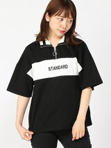 BROWNY/(L)ハーフジップロゴ5分袖スウェット