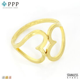 指輪 レディース ステンレス リング (106)ツインハート 金色 指輪 レディース 金属アレルギー対応 メンズ 送料無料 サージカルステンレス 316L プチプライス 男女兼用