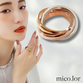指輪 レディース ステンレス リング (370) 3連 3色MIXカラー サージカルステンレス316L 指輪 レディース 金属アレルギー対応 メンズ バイカラー 銀色 金色 おしゃれ シルバー ゴールド ピンクゴールド トリニティリング ごつめ 太め カラフル 送料無料