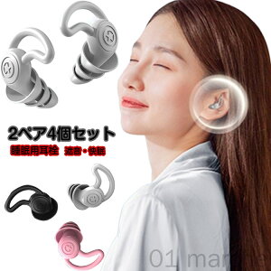 耳栓 2ペア4個セット 睡眠用 遮音 防音 騒音対策 安眠 快眠グッズ シリコン製 柔らかい材質 就寝 仮眠 休息用 聴覚過敏対応 収納ケース付き めざまし対策 いびき対策 飛行機 旅行 工事現場 読