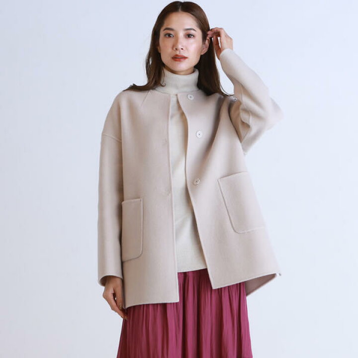楽天市場】【WEB別注】ノーカラーのショートウールリバーコート 