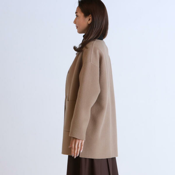 楽天市場】【WEB別注】ノーカラーのショートウールリバーコート 