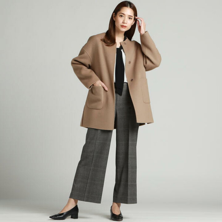 楽天市場】【WEB別注】ノーカラーのショートウールリバーコート 