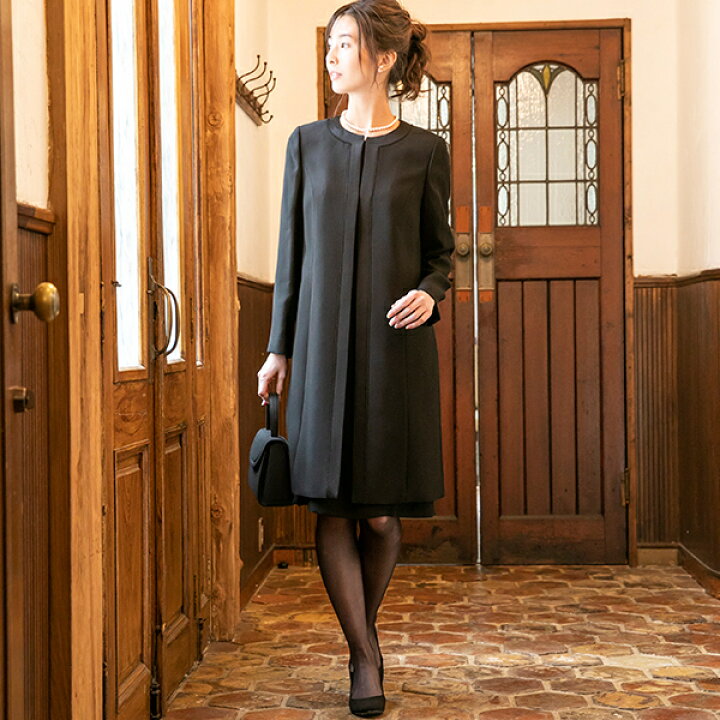 楽天市場 喪服 礼服 ブラックフォーマルスーツ ノーカラーロングジャケット セミタイトワンピース フォルムフォルマ Form Forma 丸井 マルイ 楽天市場店