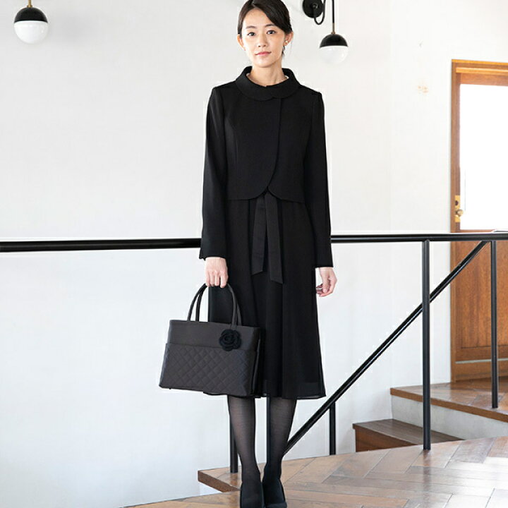 楽天市場 喪服 礼服 ブラックフォーマルスーツ ウォッシャブル ロールカラージャケット フレアワンピース フォルムフォルマ 丸井 マルイ 楽天市場店