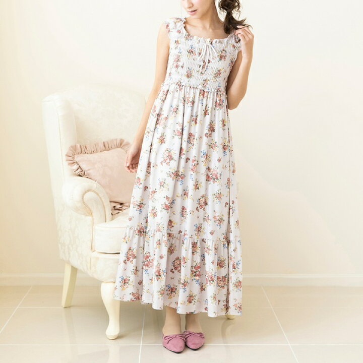 楽天市場】【 ouchi de Rose 】 シャーリングマキシワンピース／ローズ  