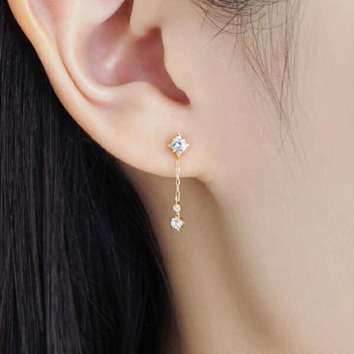 楽天市場】[ セカンドピアス]K18アクアマリンチャームセットピアス0.02