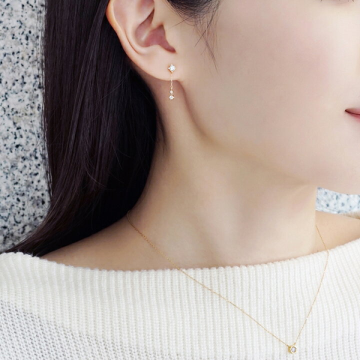 楽天市場】[ セカンドピアス]K18アクアマリンチャームセットピアス0.02