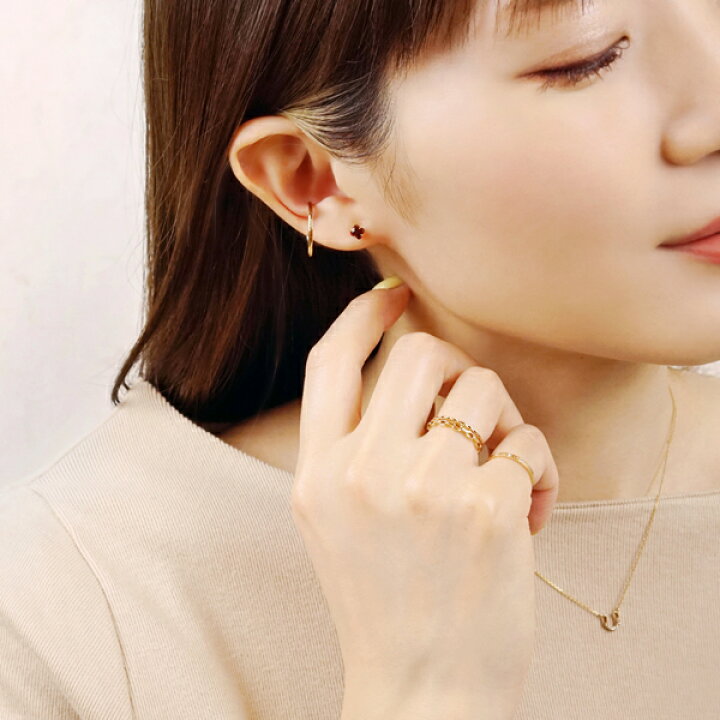 楽天市場】[ セカンドピアス] K18リリィカットガーネットピアス( YG 
