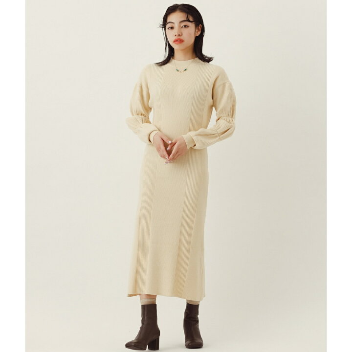 楽天市場】パフスリーブウエストシェイプニットワンピース  