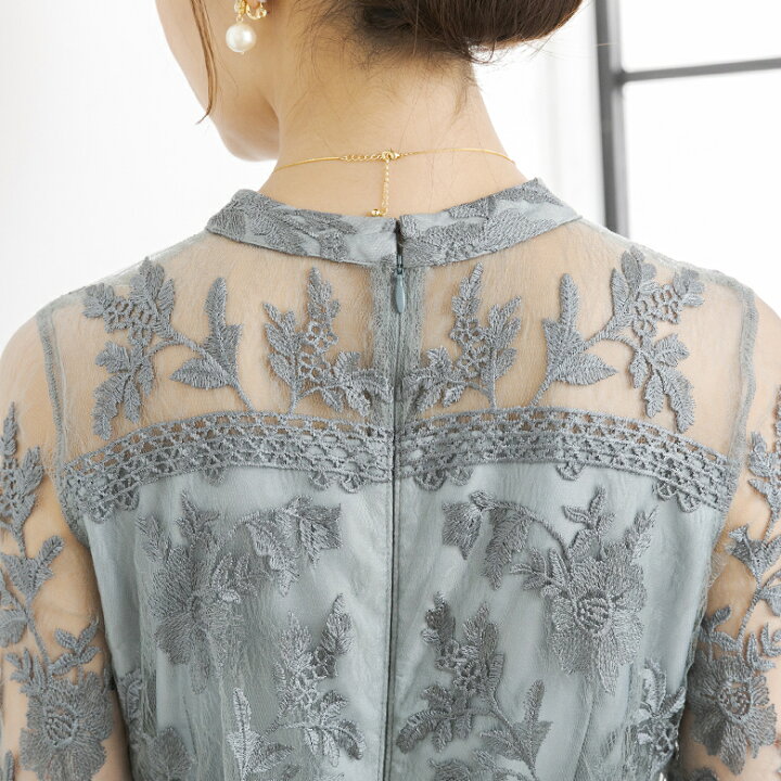 新品未使用 ニューモデル 刺繍＆プリーツ 華やか袖付きロングドレス  