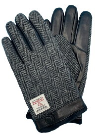 ハリスツィード Harris Tweed x 羊革手袋　メンズ 裾ボア　スマホ対応／ウィングス（Wing-s）