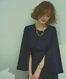 【S〜LL】ベルスリーブトップス＆プリーツヘムタイトスカートセットアップ／ルイルエブティック（RUIRUE BOUTIQUE）