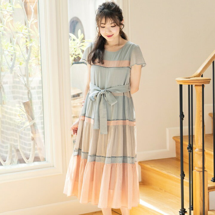 楽天市場】コットンシフォン配色ワンピース／ローズティアラ（Rose  