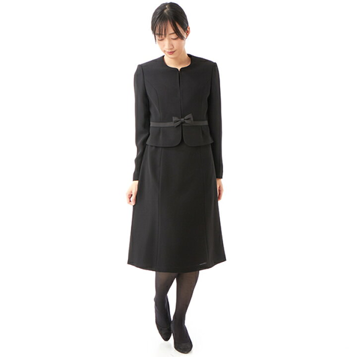 楽天市場】【喪服/礼服/ブラックフォーマルスーツ】ノーカラーサテン 
