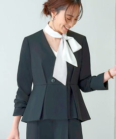 【S〜3L】タックペプラムノーカラージャケット＆ワンタックパンツスーツ／ルイルエブティック（RUIRUE BOUTIQUE）