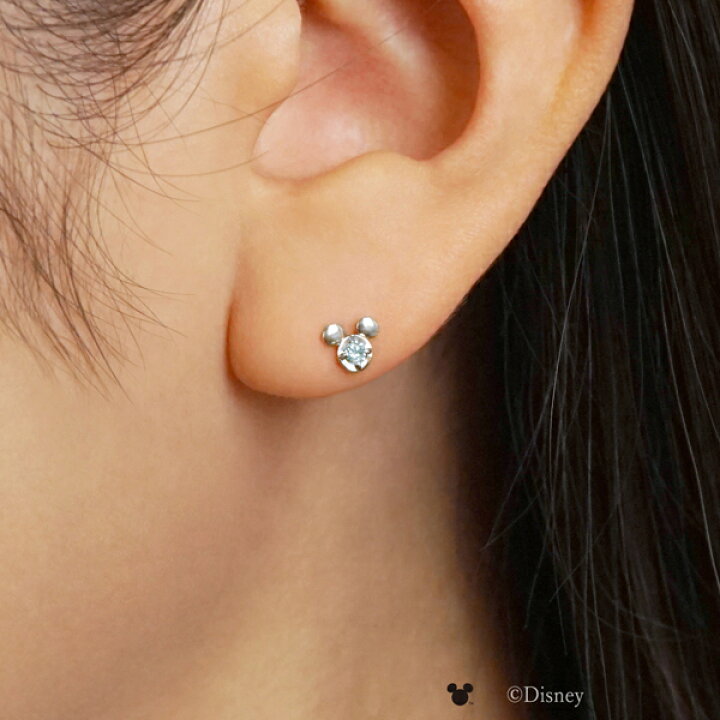 楽天市場】[ セカンドピアス] Ptミッキーマウス アクアマリンハーフ  