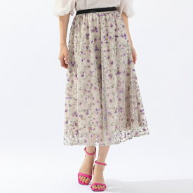 チュール刺繍フレアスカート／ローズティアラ（Rose Tiara）