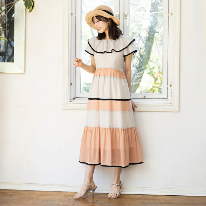 楽天市場】コットンシフォン配色マキシワンピース／ローズティアラ  