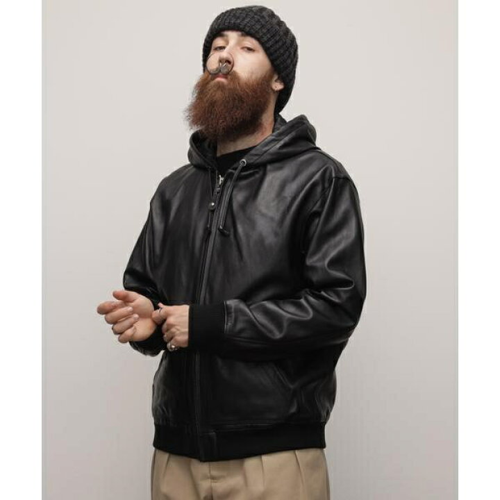 楽天市場】LEATHER FULLZIP PARKA／レザー フルジップ パーカー 
