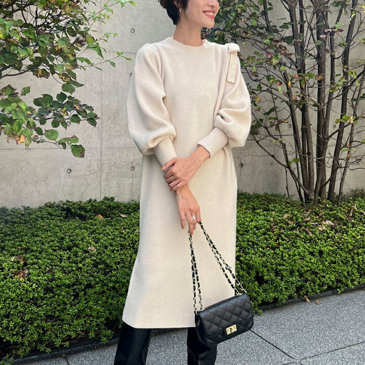 楽天市場】カシミヤ混MUSICパフスリーブニットワンピース／ノーリーズ  