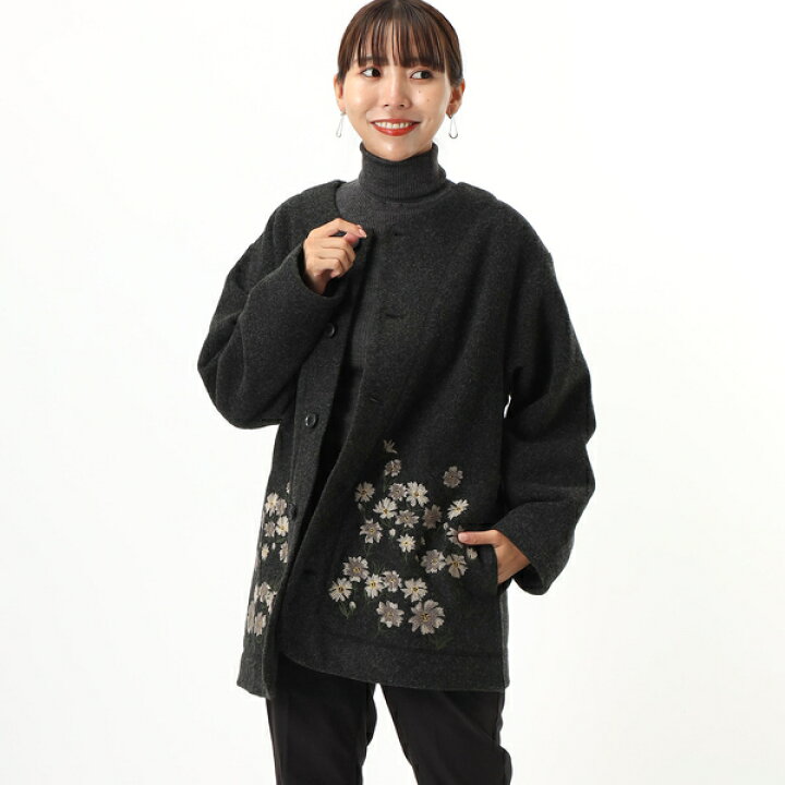 楽天市場】スライバー スプレーマムサガラ刺繍ノーカラーブルゾン 