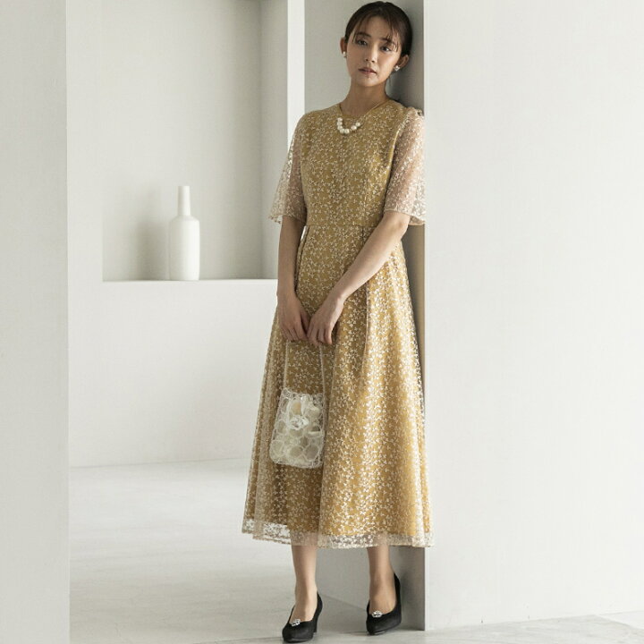 楽天市場】【kaene】スパンコールエンブロイダリーワンピース/結婚式  
