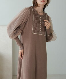 袖チュール配色ラインニットワンピース／バブ（Bab）