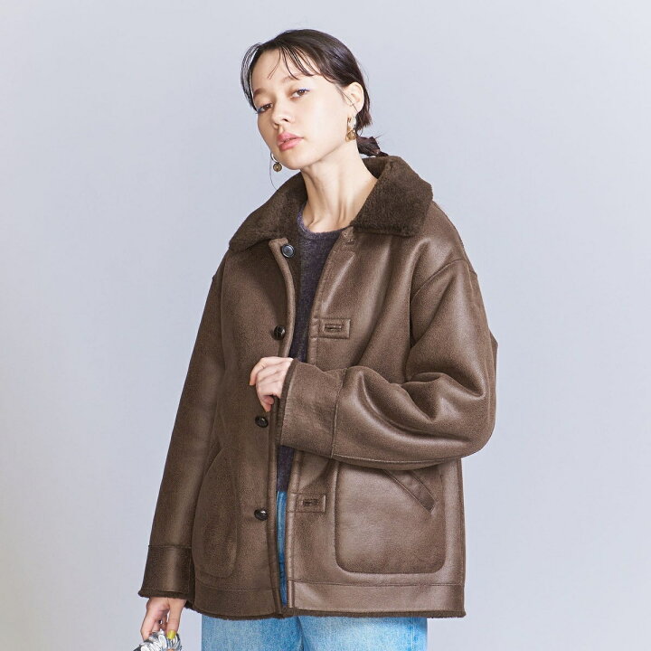 楽天市場】フェイクムートン リバーシブル ボア ブルゾン  