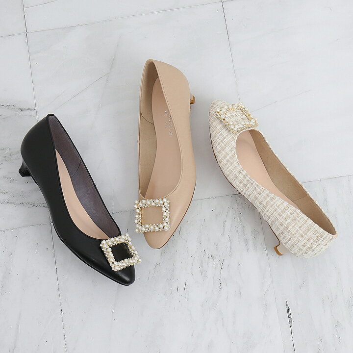 楽天市場】【24春夏新作】パールビジューバックルローヒールパンプス  