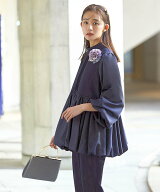 【S〜3L】バルーンペプラムTOPS＆ピンタックシガレットパンツセットアップ／ルイルエブティック（RUIRUE …