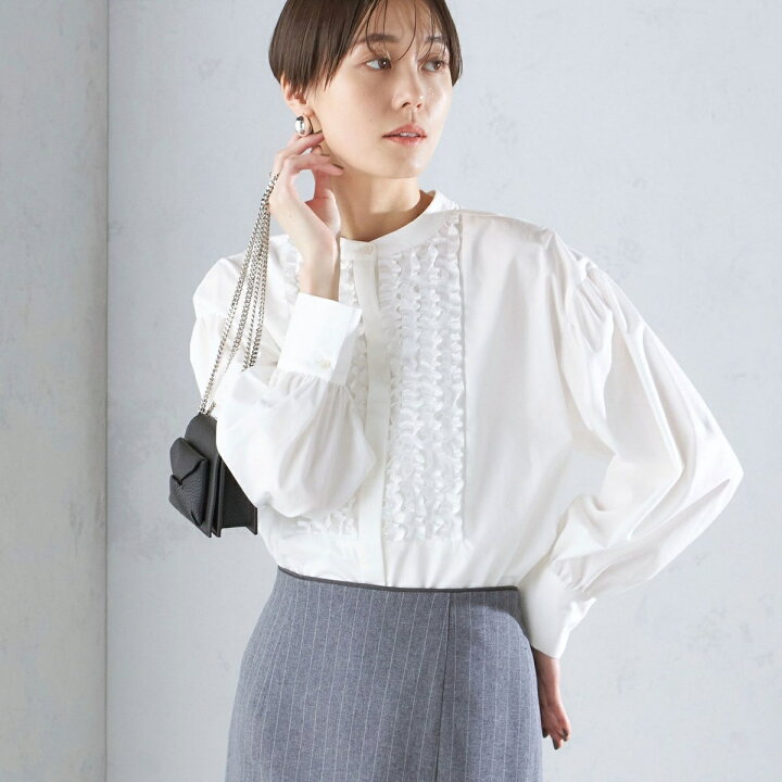 楽天市場】〈手洗い可能〉異素材 フリル デザイン ブラウス 24SS 