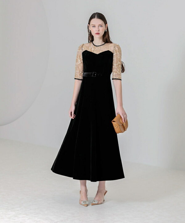 楽天市場】【LEJA】ビスチェ風ウエストベルト付き花柄レースキラキラ  