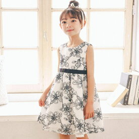 【日本製】ラッセルレースモノトーン花柄ドレス(90~150cm)／ベベ（BeBe）