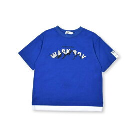 【抗菌防臭】裾レイヤード風マウンテンロゴ天竺Tシャツ(100~160cm)／ワスク（WASK）