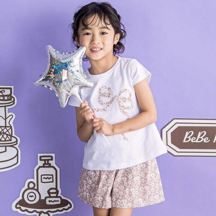楽天市場】花柄リボンTシャツセットアップ(95~150cm)／ベベ プチ ポワ 
