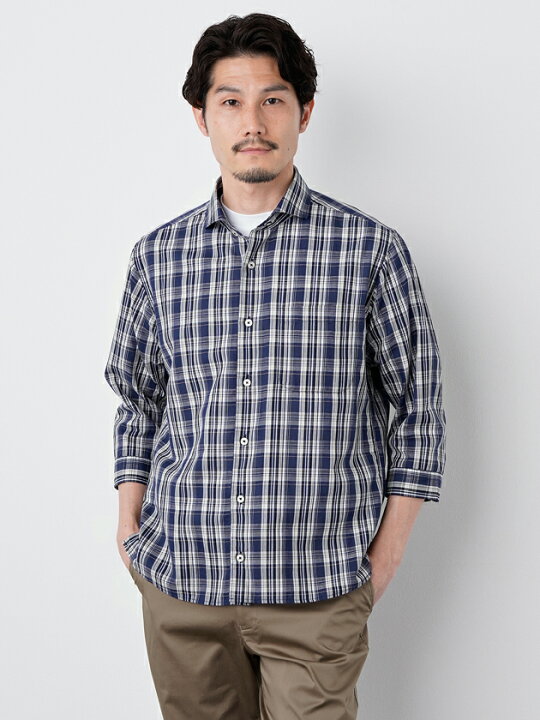 リネンブレンドチェック七分袖シャツ エレメント オブ シンプルライフ element of SIMPLE LIFE 丸井 マルイ 店