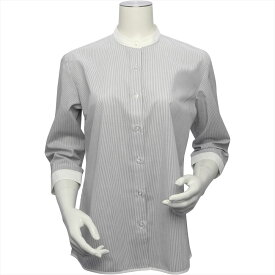 【裾パイピング】 形態安定 スタンド衿 七分袖レディースシャツ／ブリックハウス（BRICKHOUSE）