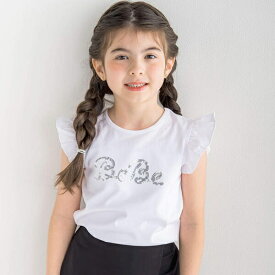 シルバースパンコールロゴフリル袖Tシャツ(100~160cm)／ベベ（BeBe）
