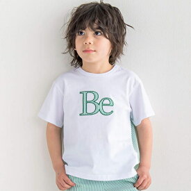 【お揃い】ストライプ切替パッチロゴ半袖Tシャツ(90~150cm)／ベベ（BeBe）