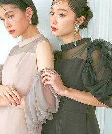 【S〜3L】【洗える/ストレッチ】ギャザーシアースリーブフレアドレス 付け袖／ルイルエブティック（RUIRUE BOUTIQUE）