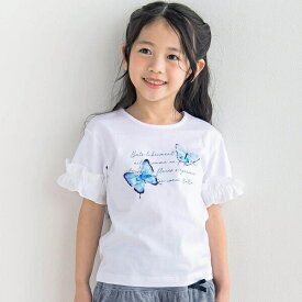 水彩風ちょうちょプリント半袖Tシャツ(90~150cm)／ベベ（BeBe）