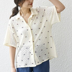 《予約》bon_meur:〈手洗い可能〉ビーズ刺繍 透かし編み オープンカラー シャツ／シップス エニィ（SHIPS any）