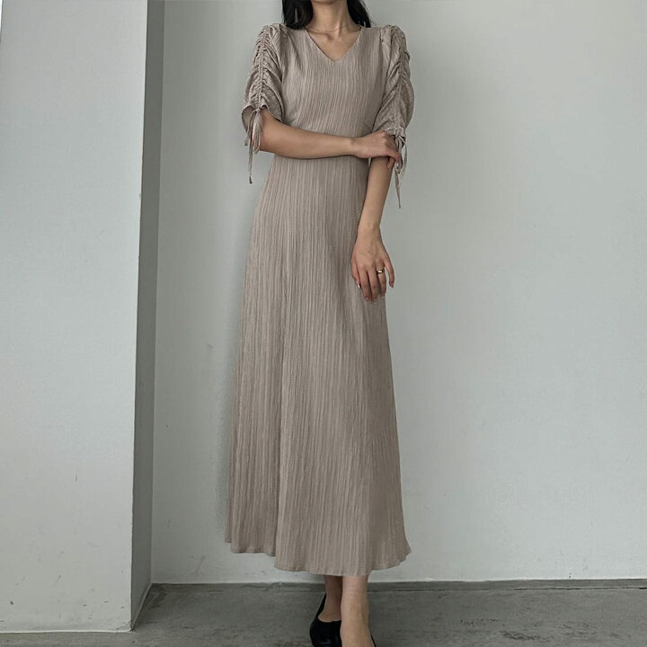 楽天市場】Louere 楊柳ギャザースリーブVネックワンピース【ペチ 