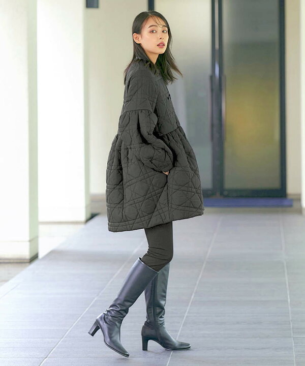 楽天市場】【M、L】ミックスステッチ・ボリュームペプラム中綿コート 