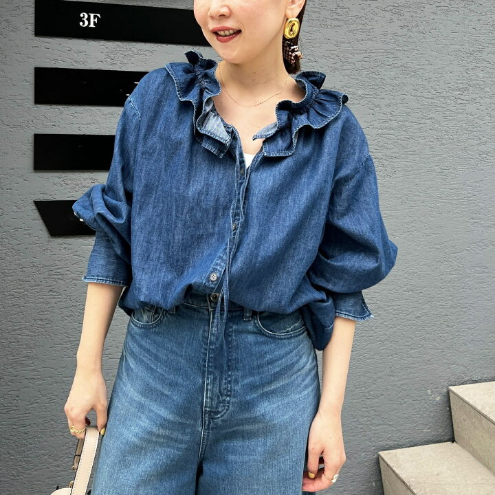 楽天市場】【追加7回】【RM denim】フリルギャザーデニムブラウス 