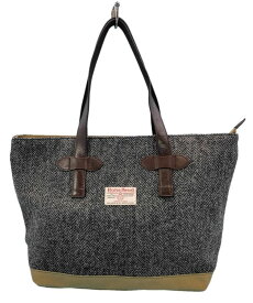 Harris Tweed ハリスツイードxパラフィン帆布の横型トート、牛革付属、天ファスナー付／ウィングス（Wing-s）